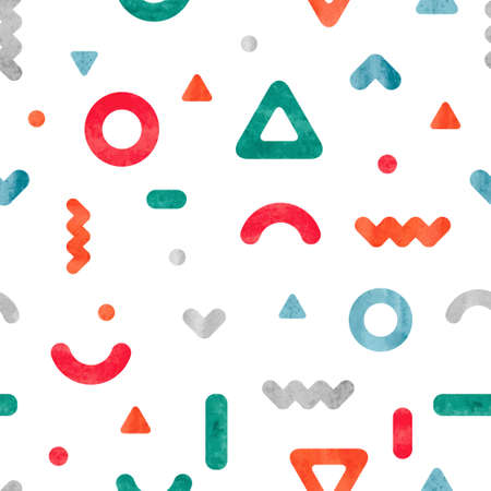 Geometric simple print. Vector abstract background. Seamless pattern with colorful watercolor geometrical shapes in modern hipster style.のイラスト素材