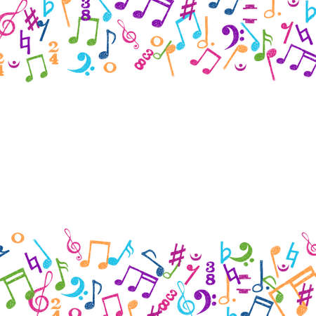 Hand drawn colorful notes ornament border isolated on white background. Vector music background.のイラスト素材