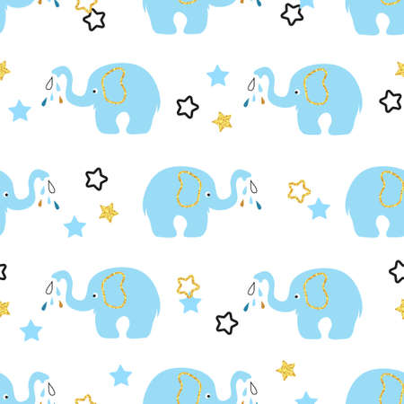 Cute blue elephants seamless pattern. Vector kids background.のイラスト素材