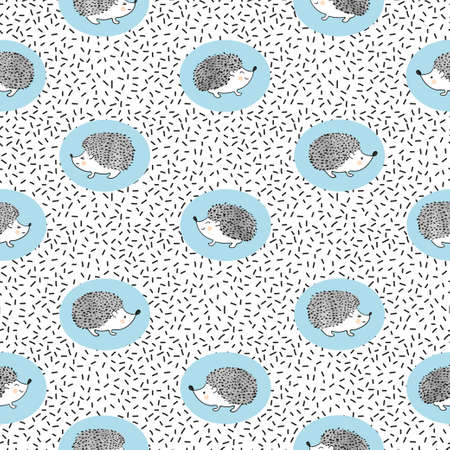 Seamless pattern with cute watercolor hedgehogs. Vector kids background.のイラスト素材