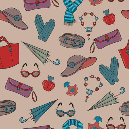 Woman accessories vector seamless pattern. Fashion background.のイラスト素材