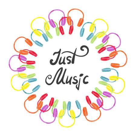 Colorful headphones round frameのイラスト素材