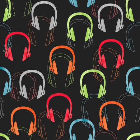Colorful headphones seamless pattern. Vector music background with earphones.のイラスト素材