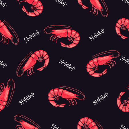 Watercolor shrimps pattern.のイラスト素材