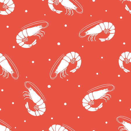 Seamless shrimps pattern in red and white colors. Vector illustration.のイラスト素材