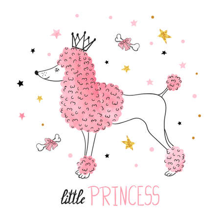 Little princess vector illustration for kids design. Cute watercolor poodle.のイラスト素材