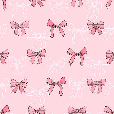 Seamless watercolor bows pattern in pink color. Vector background.のイラスト素材