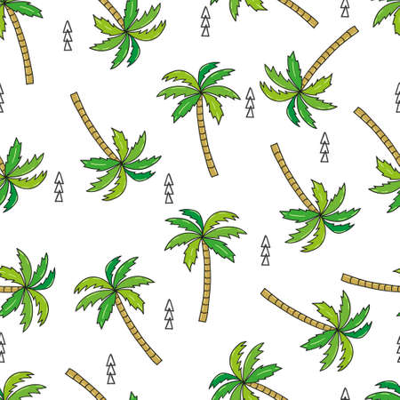 Doodle palm tree seamless pattern. Vector illustration.のイラスト素材