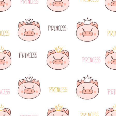 Cute princess pig pattern. Vector background for kids design.のイラスト素材