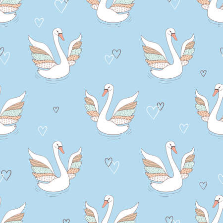 Seamless pattern with swans. Vector background.のイラスト素材