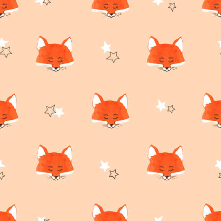 Seamless cute foxes pattern. Vector background with fox heads.のイラスト素材