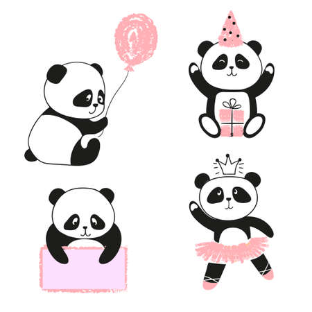 Cute cartoon panda bears set. Vector illustration.のイラスト素材