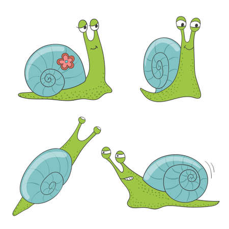 Set of cute cartoon snails isolated on white. Vector illustration.のイラスト素材