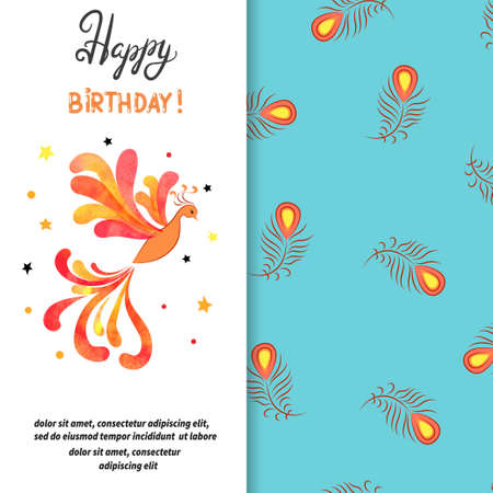 Happy Birthday card with firebird.のイラスト素材