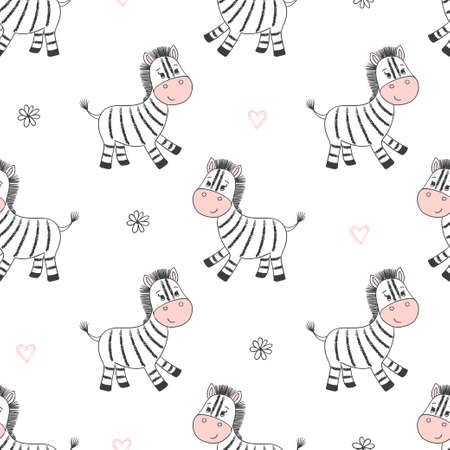 Seamless cute zebras pattern. Vector background for kids. Baby print.のイラスト素材