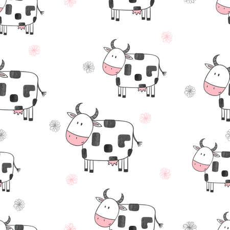 Seamless cartoon cows pattern.のイラスト素材
