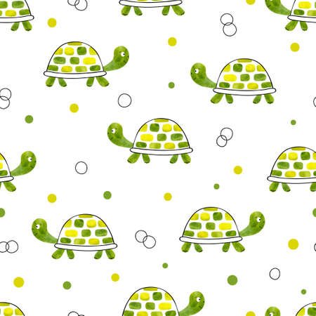 Green watercolor tortoise pattern.のイラスト素材