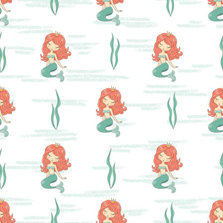 Seamless little Mermaids pattern. Vector background for kids design.のイラスト素材