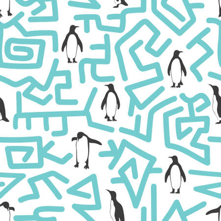 Abstract geometric pattern with penguins. Vector labyrinth maze.のイラスト素材