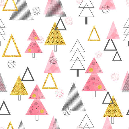 Christmas trees pattern in retro style.のイラスト素材