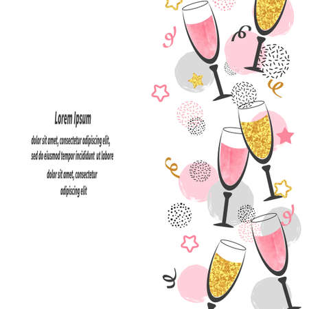 Champagne glasses background with place for text. Celebration vector border.のイラスト素材