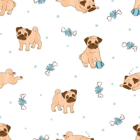 Cute pugs pattern.のイラスト素材