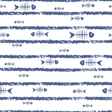 Seamless striped pattern with fish bones. Vector abstract background.