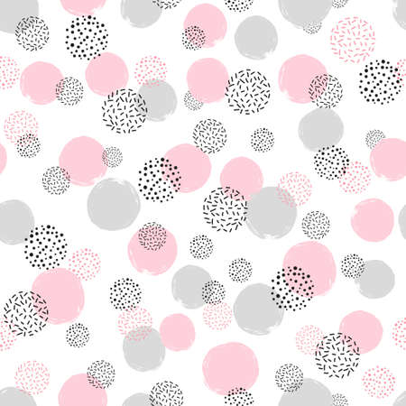 Seamless dotted pattern with pink and gray circles. Vector abstract background with round shapesのイラスト素材