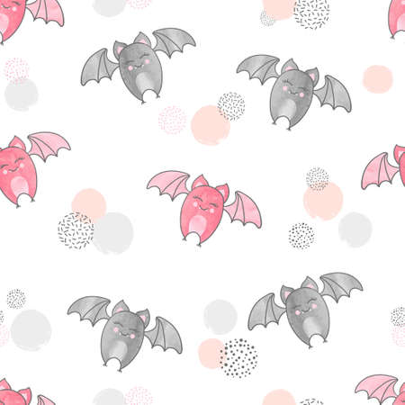Seamless pattern with cute flying bats. Vector background for kidsのイラスト素材