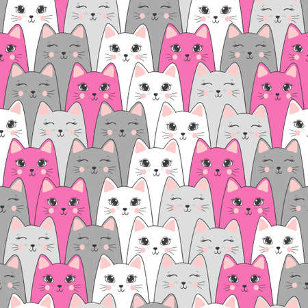 Seamless cute cats pattern. Vector background.のイラスト素材