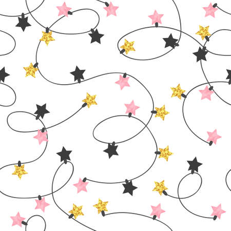 Christmas lights seamless pattern. Vector background with garland