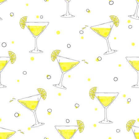 Hand drawn seamless pattern with martini glass. Vector background.のイラスト素材
