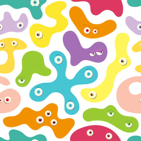 Abstract cute monsters pattern. Vector seamless colorful backgroundのイラスト素材