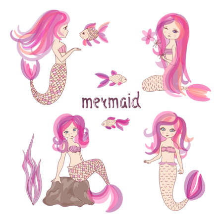 Set of beautiful little mermaids. Vector illustration.のイラスト素材