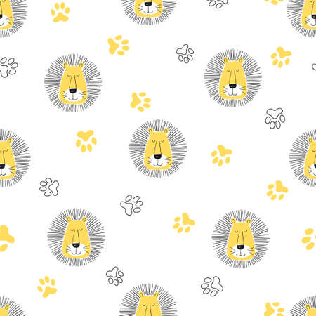Seamless cute cartoon lion pattern. Vector illustrationのイラスト素材