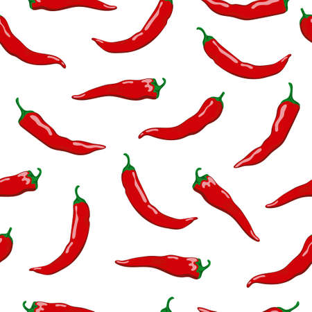 Hot chili pepper seamless pattern. Bright red peppers on white background.のイラスト素材
