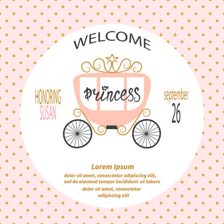 Baby shower girl. Vector invitation card design with princess carriage.のイラスト素材