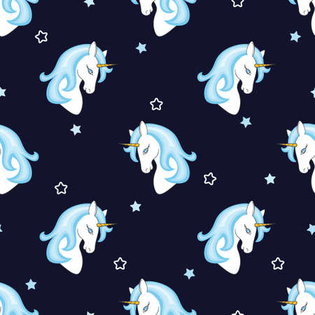 Seamless cute unicorns pattern. Vector night magic illustration for kids design.のイラスト素材