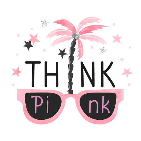 Think pink inspirational quote, vector illustration.のイラスト素材