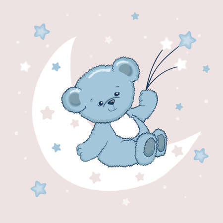 Cute Teddy Bear on the moon. Sweet dreams vector illustration.のイラスト素材