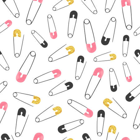 Seamless safety pins pattern. Vector background.のイラスト素材