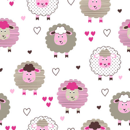 Seamless cute sheep pattern. Vector background for kids.のイラスト素材