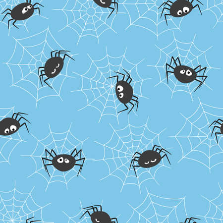 Seamless vector pattern with cute spiders and spider webs. Halloween theme.のイラスト素材