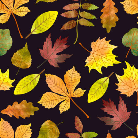 Watercolor autumn leaves seamless pattern. Vector fall background.のイラスト素材