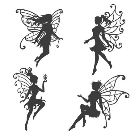 Set of beautiful Fairy silhouettes. Vector collectionのイラスト素材