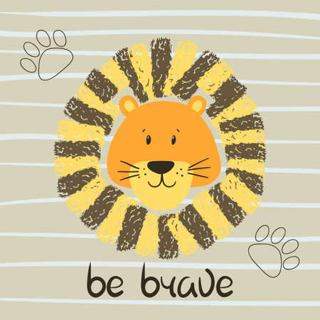 Cute cartoon lion head vector illustration.のイラスト素材
