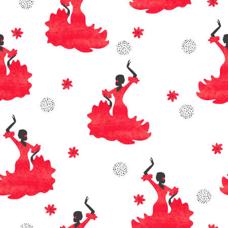 Seamless watercolor flamenco dancer pattern.のイラスト素材