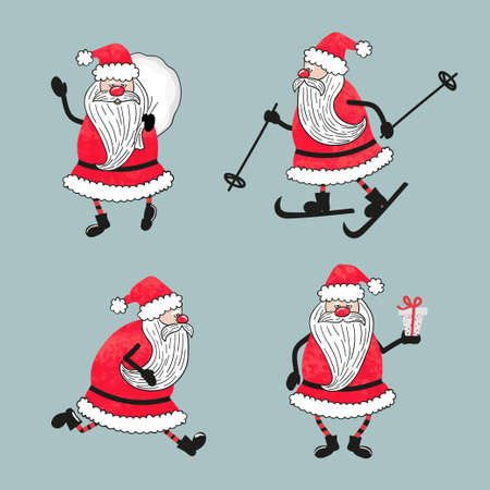 Set of watercolor cartoon Santa Claus. Christmas collection.のイラスト素材