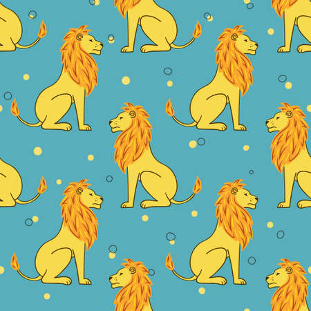 Seamless cute lion pattern. Vector background.のイラスト素材