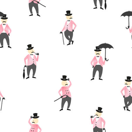 Seamless pattern with victorian gentlemen. Vector background with characters.のイラスト素材